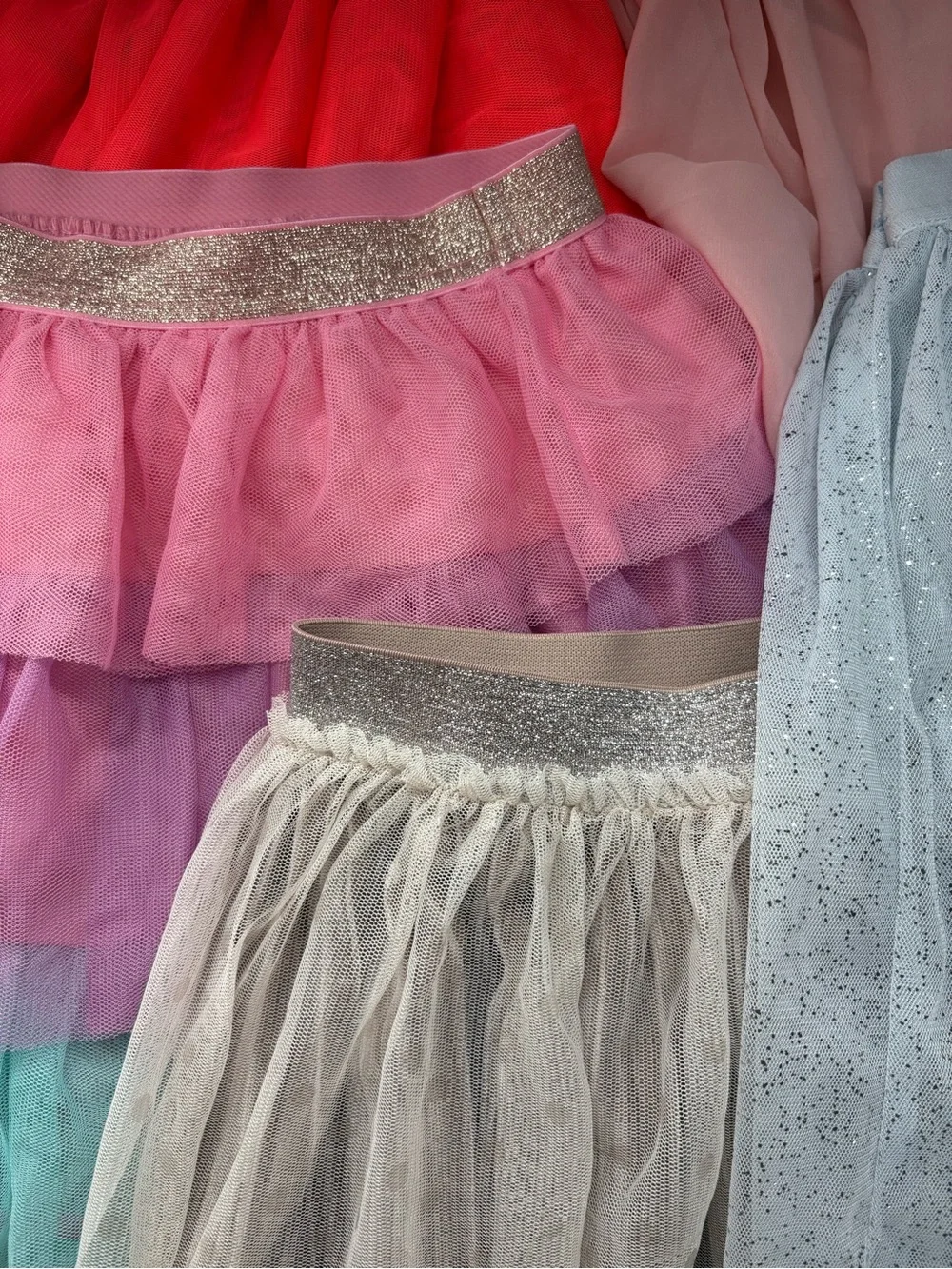 Girls' Glitter Tulle Skirt Set - Pink, Light Blue, Gray, Coral